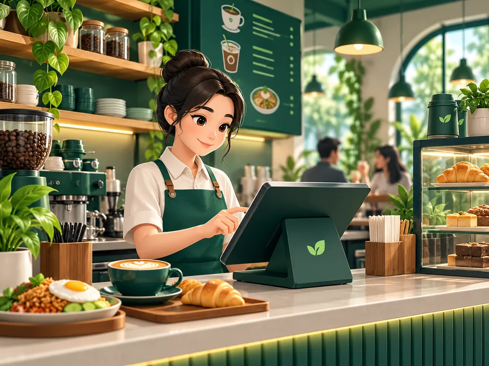 Ilustrasi usaha kafe dan restoran dengan POSira